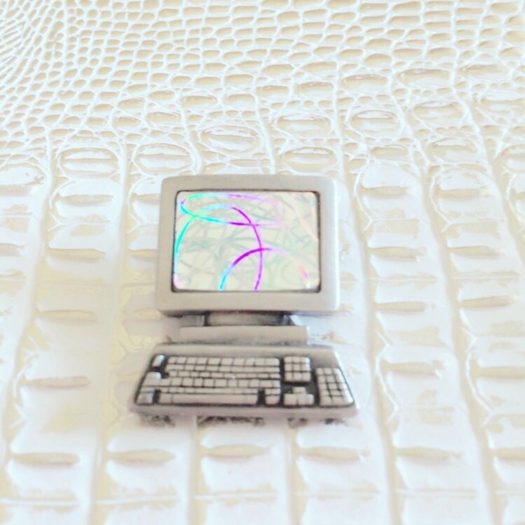 Vintage Jewelry - Holographic Computer Nerd Brooch Pewter Tone